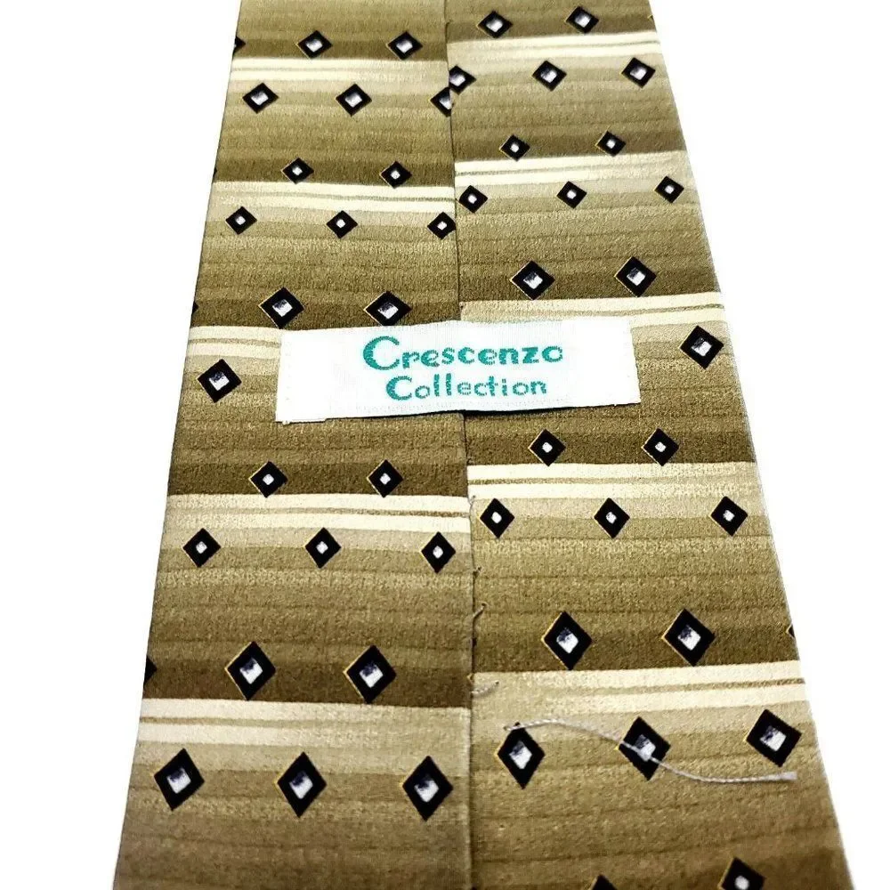 Crescenzo Collection Silk Tie Beige Woven Check Short Wide‎